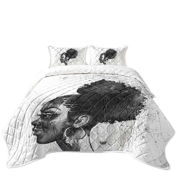 California King Quilt Sets with Gorgeous Black Girl Art Drawing