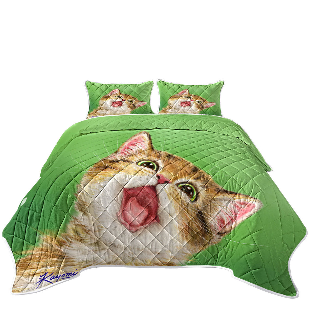 California King Quilt Sets with Happy Cute Kitty Cat for Kids