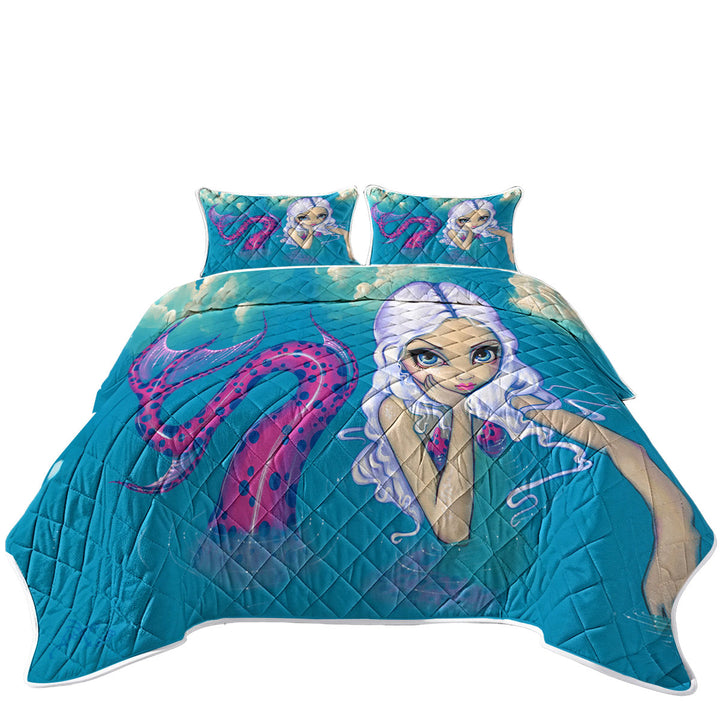 California King Quilt Sets with Haughty Mermaid Lovely Pink Spotted Tail Mermaid