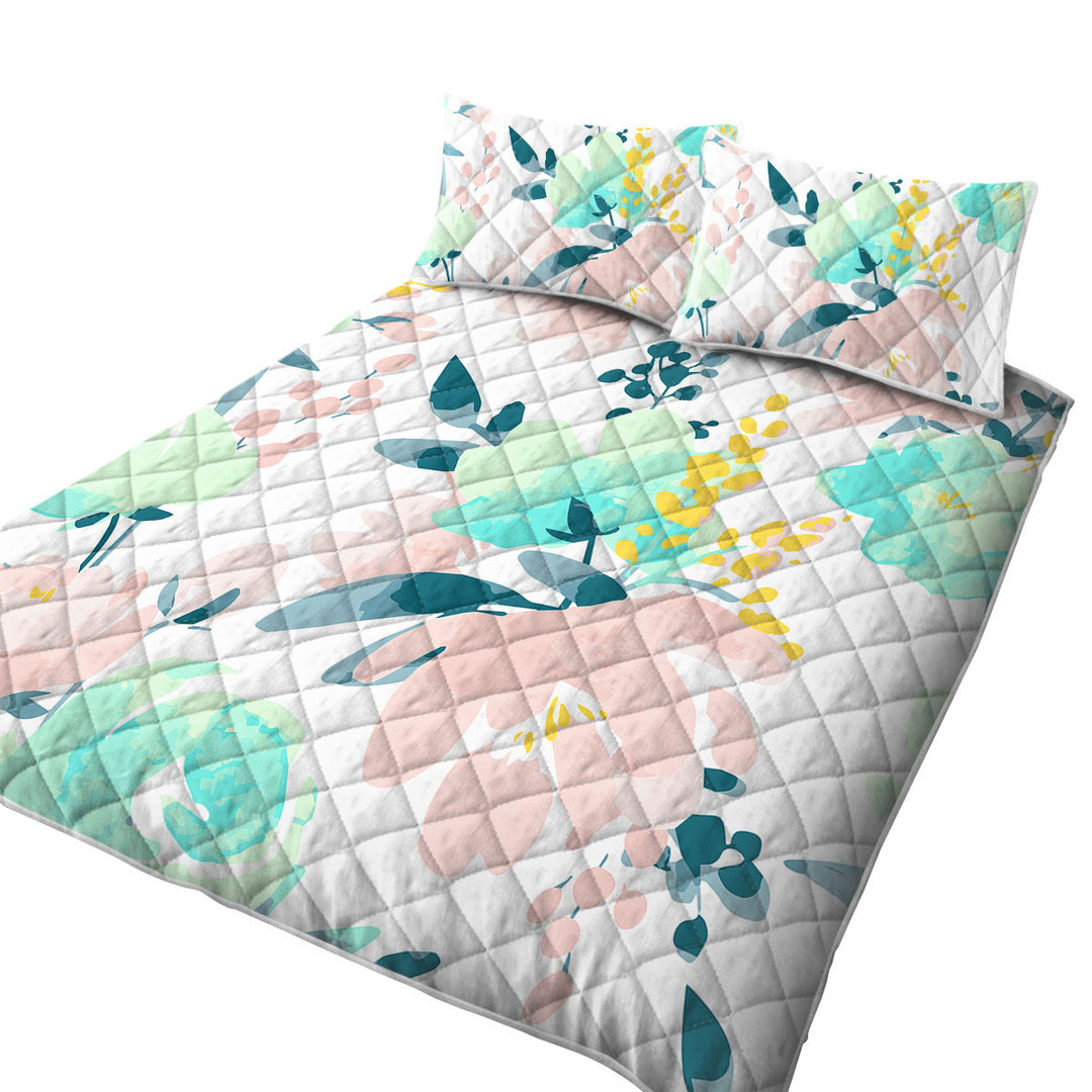 California King Quilt Sets with Modest Drawing Soft Colored Flowers