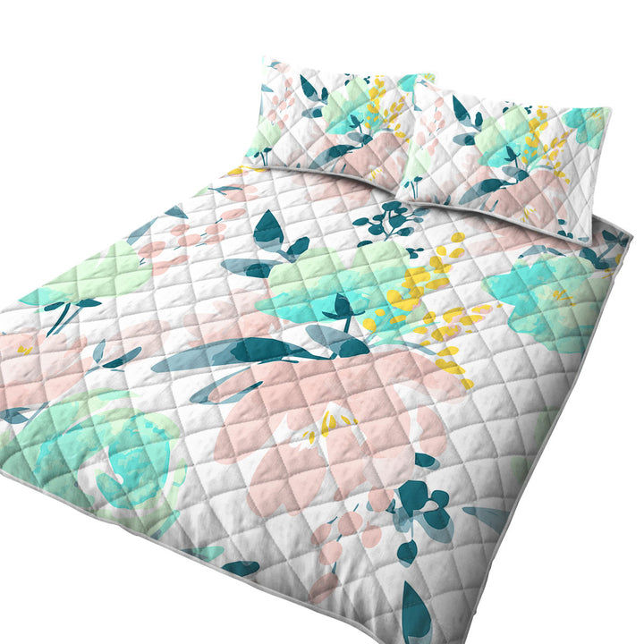 California King Quilt Sets with Modest Drawing Soft Colored Flowers