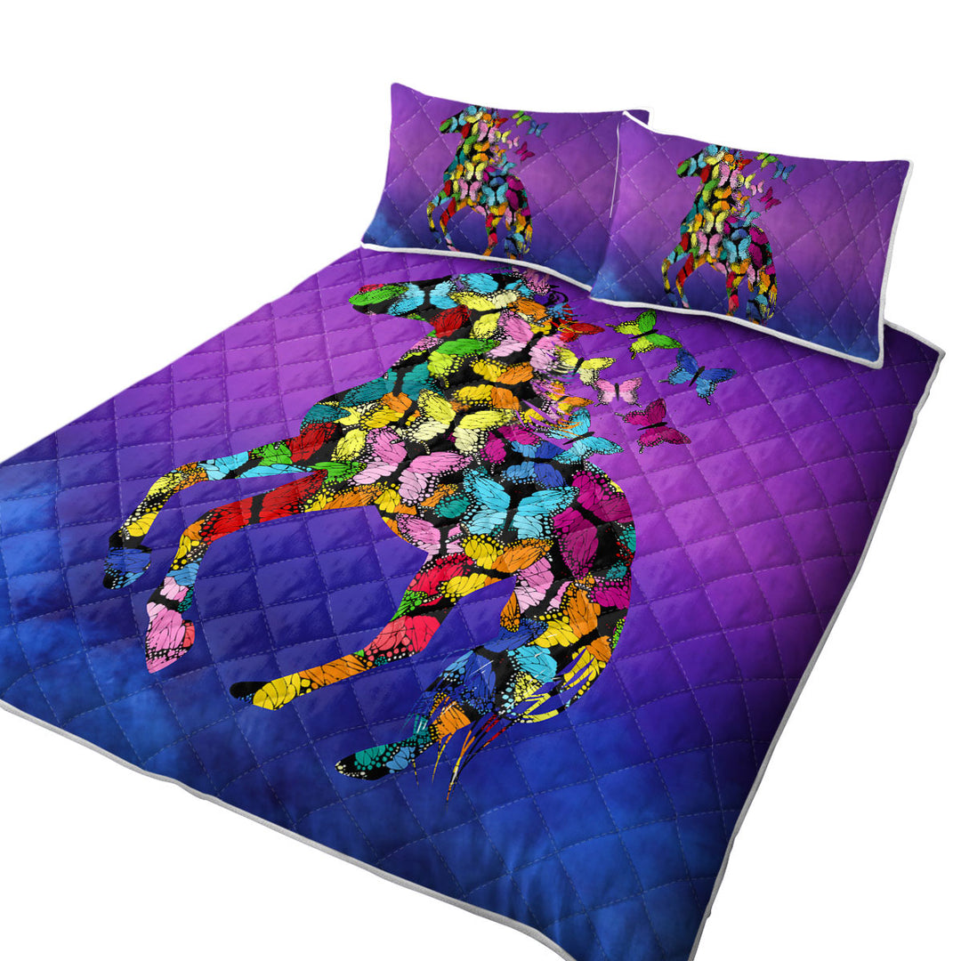 California King Quilt Sets with Multi Colored Butterflies Horse
