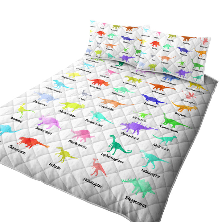 California King Quilt Sets with Multi Colored Dinosaurs Drawings and Names