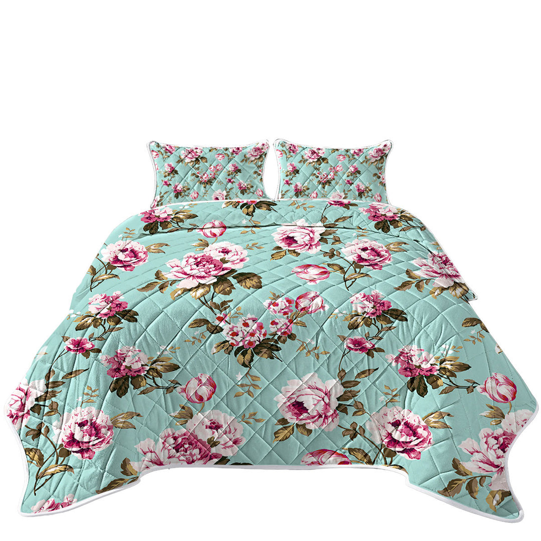 California King Quilt Sets with Old Style Pink Roses
