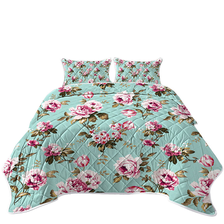 California King Quilt Sets with Old Style Pink Roses