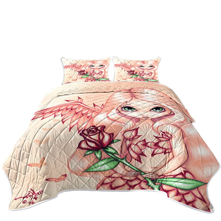 California King Quilt Sets with Pale Rose A Flower Fairy with Angel Wings