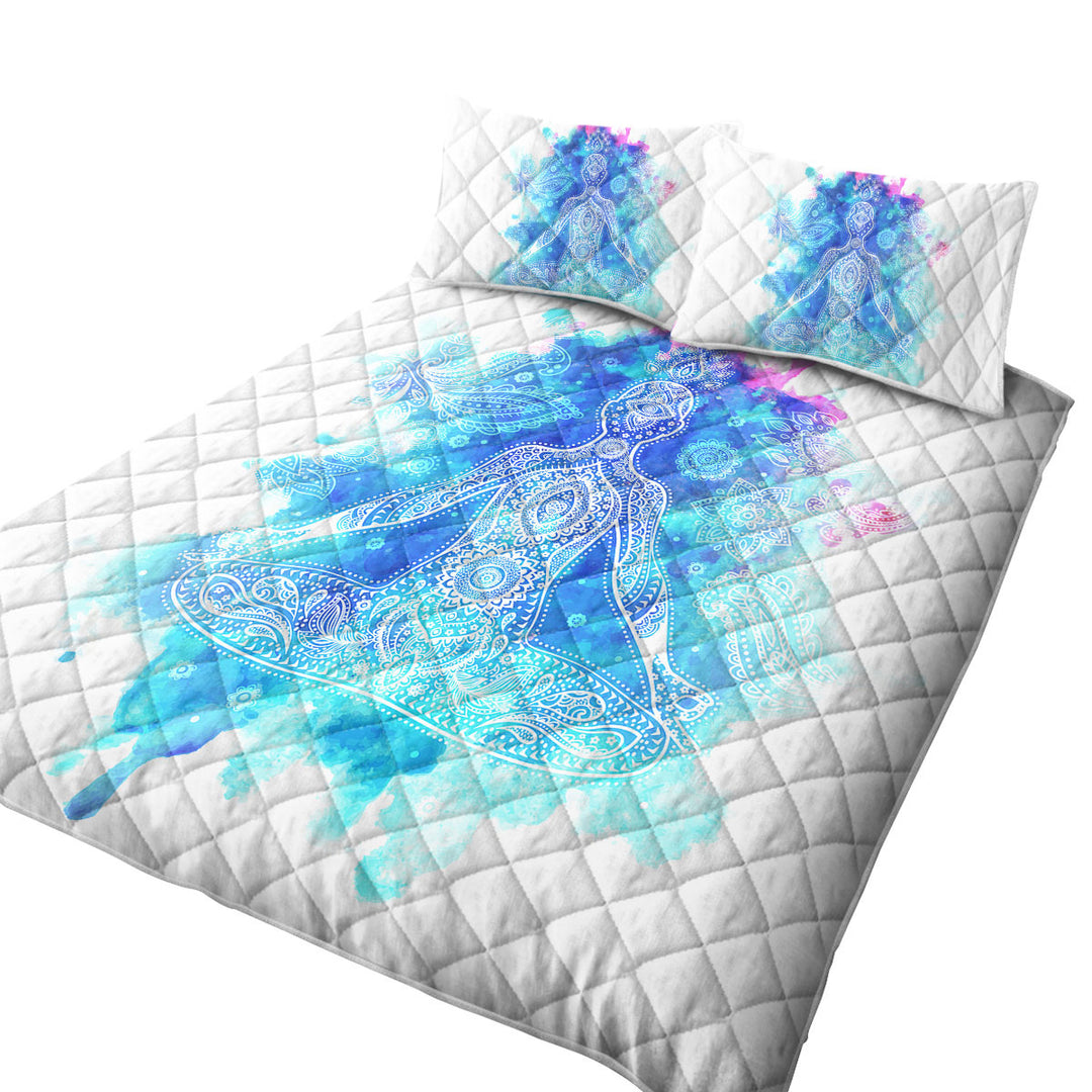 California King Quilt Sets with Purplish Blue Oriental Buddha