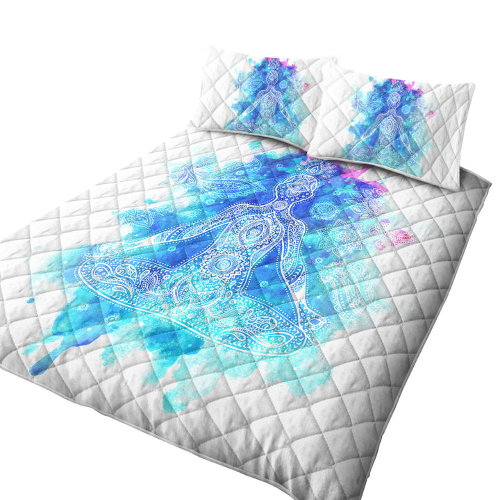 California King Quilt Sets with Purplish Blue Oriental Buddha