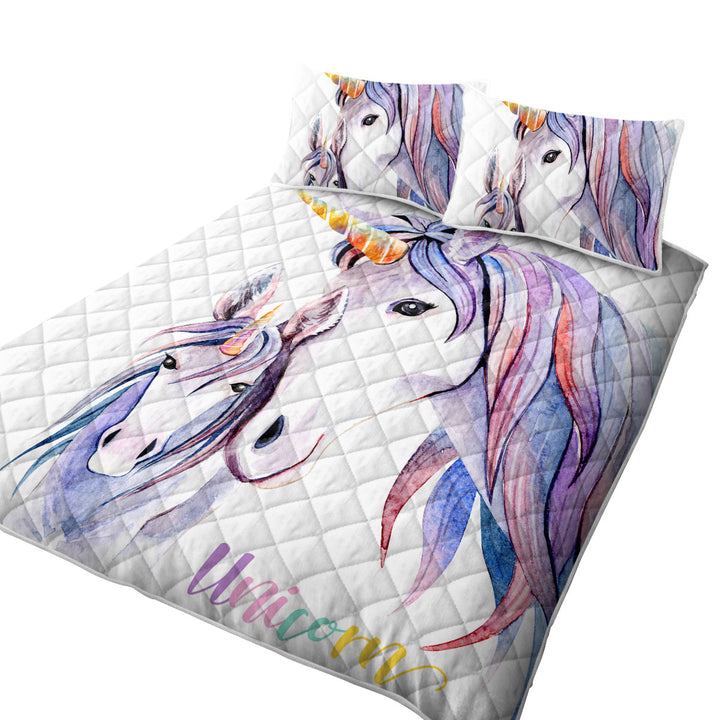 California King Quilt Sets with Purplish Unicorn Colt and Momma