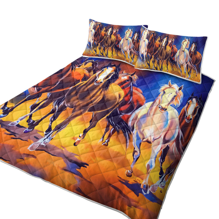 California King Quilt Sets with Running Horses Art