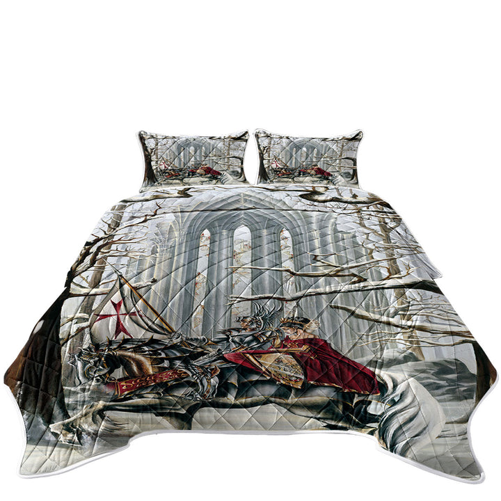 California King Quilt Sets with Snowy Forest Knight and Princess