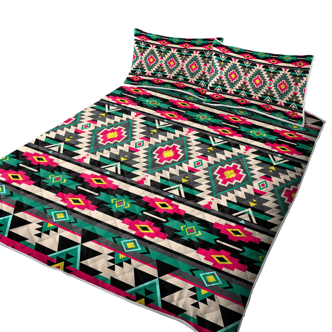 California King Quilt Sets with Traditional Aztec Multicolor Design