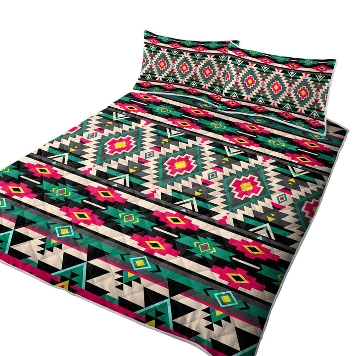 California King Quilt Sets with Traditional Aztec Multicolor Design