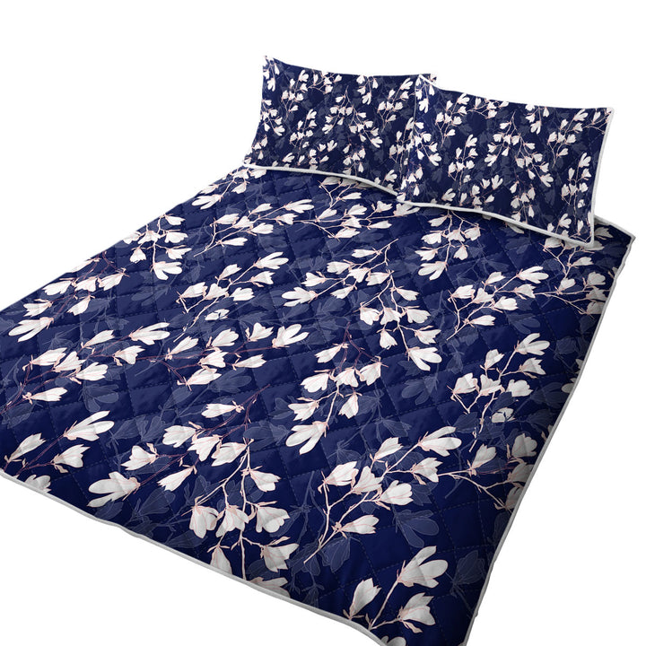 California King Quilt Sets with White Flowers and In the Dark Flowers