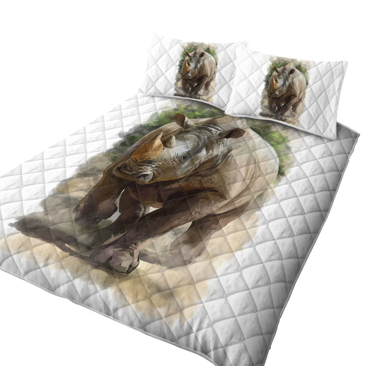 California King Quilt Sets with Wildlife Art Painting Rhino