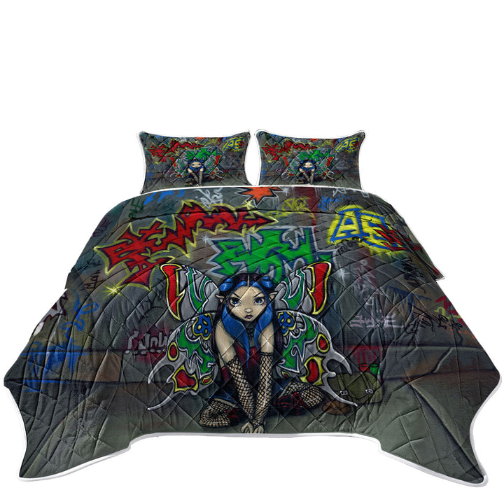 Camouflage Urban Fairy in a Graffiti Alley Quilt