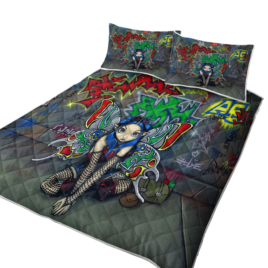 Camouflage Urban Fairy in a Graffiti Alley Quilts