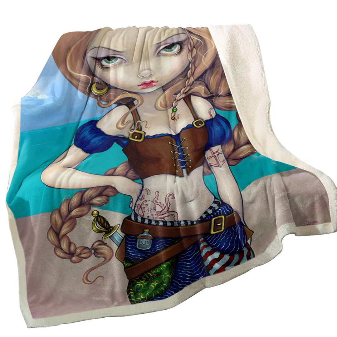 Captain Molly Morgan Beautiful Pirate Girl Sherpa Blanket