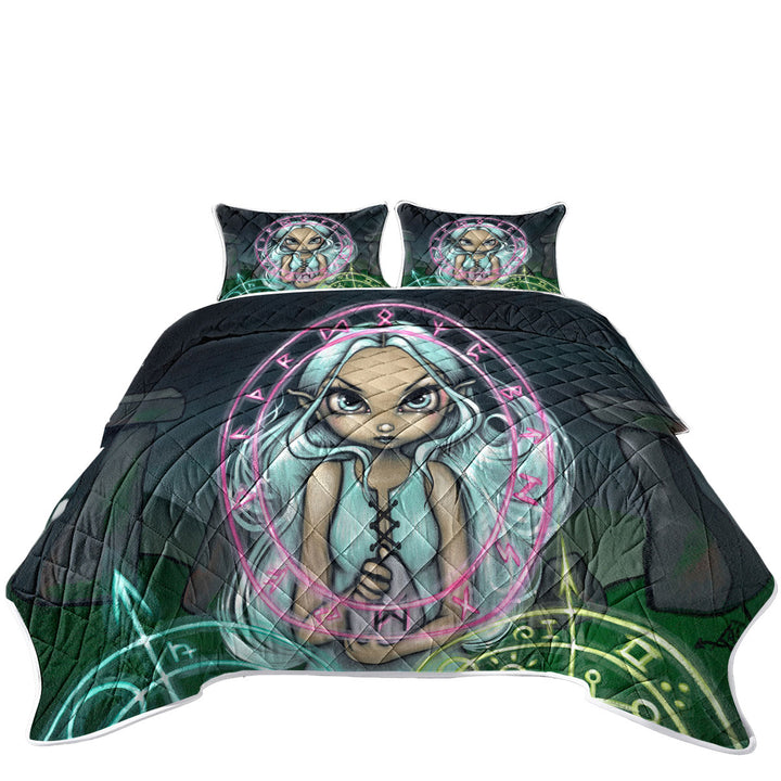 Casting The Runes White Haired Celtic Girl Coverlet