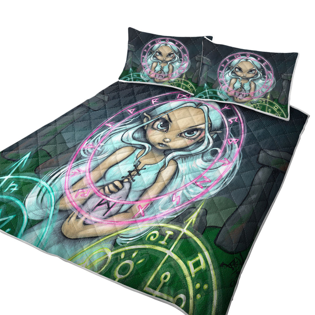 Casting The Runes White Haired Celtic Girl Coverlets
