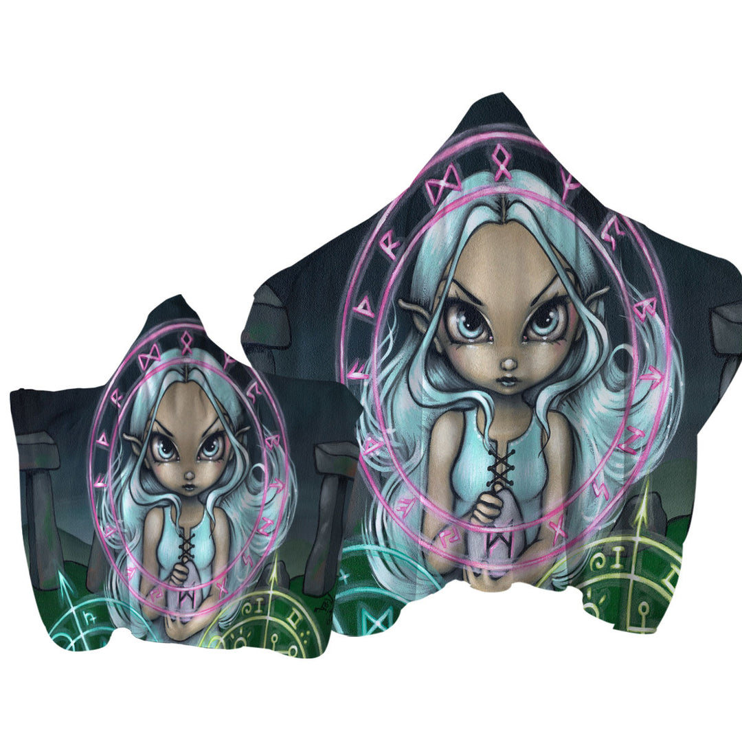 Casting The Runes White Haired Celtic Girl Hooded Beach Towel