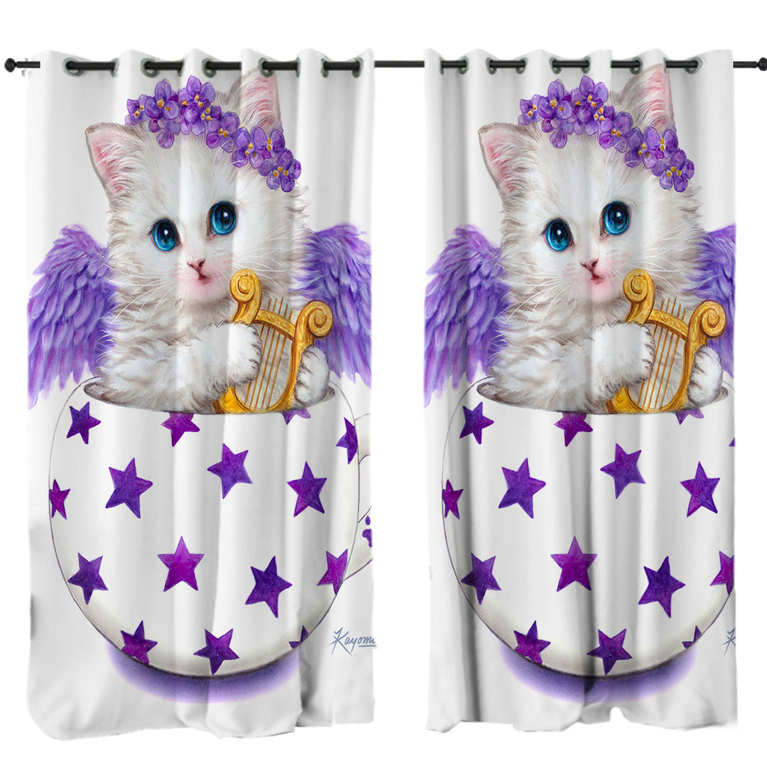 Cat Art Drawings the Cup Kitty Harp Angel Curtains
