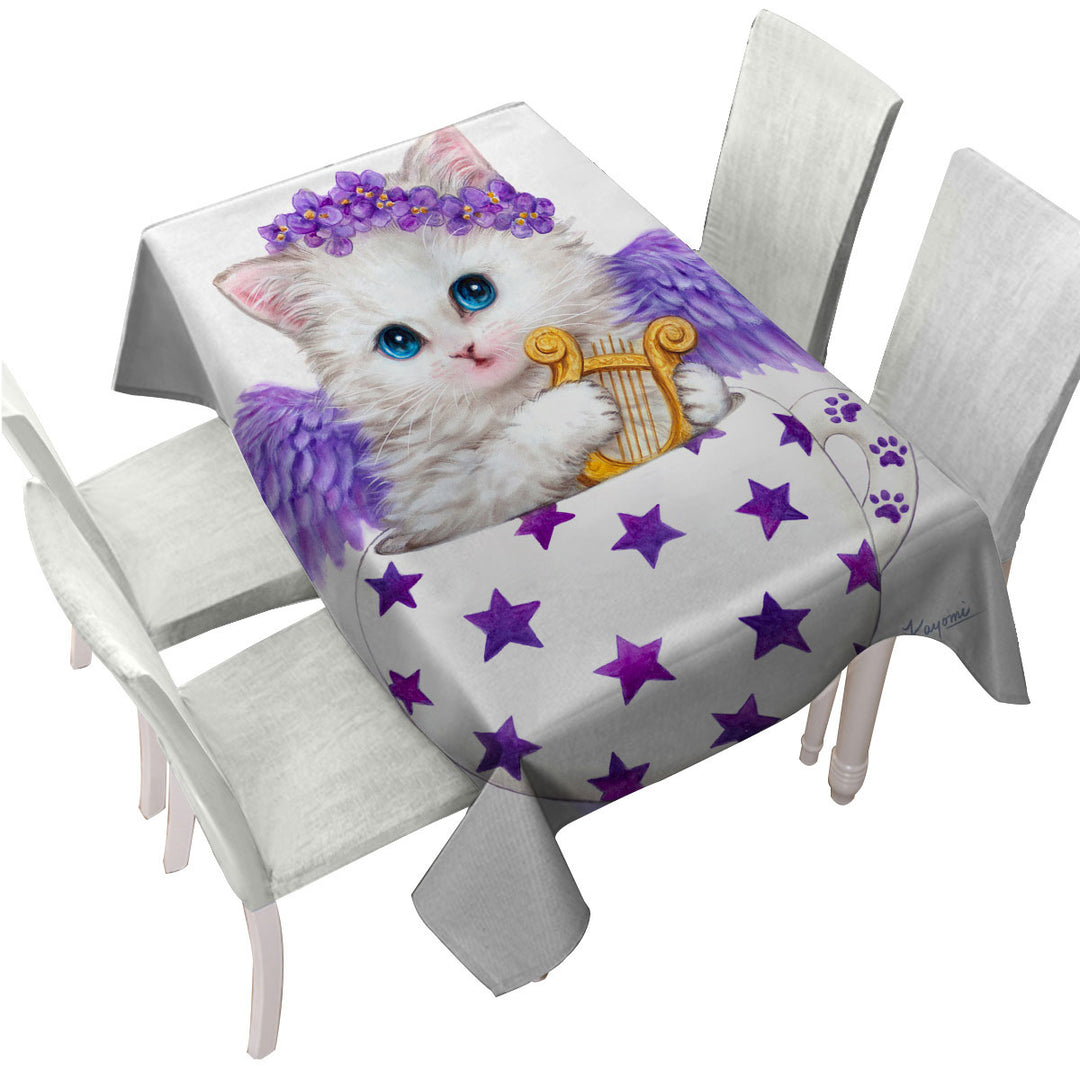 Cat Art Drawings the Cup Kitty Harp Angel Tablecloths