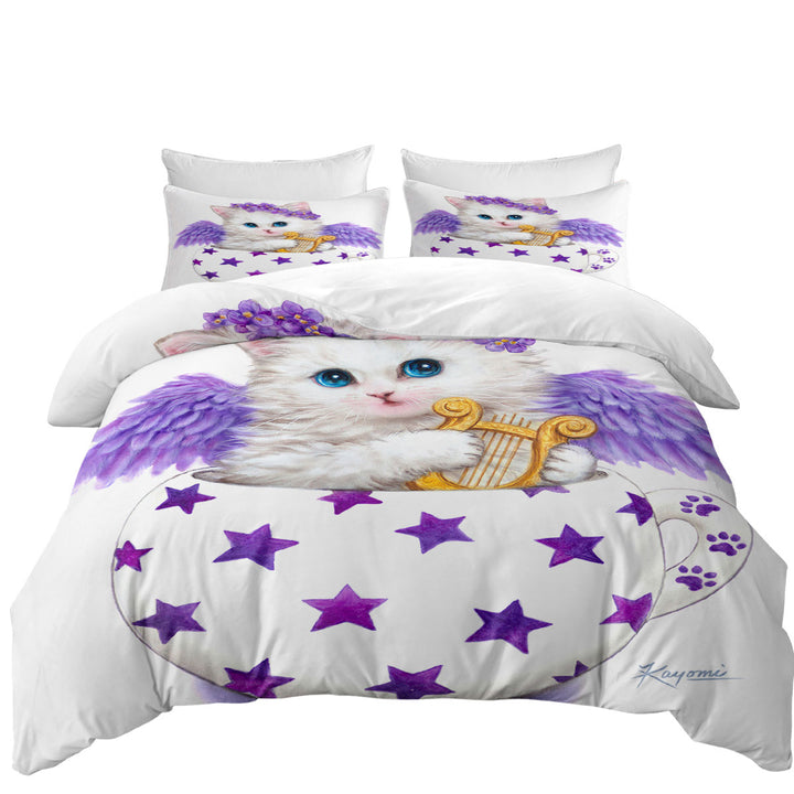 Cat Art Drawings the Cup Kitty Harp Angel Twin Duvet Covers