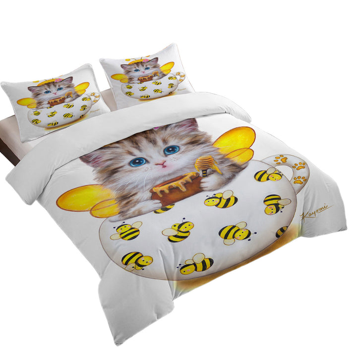Cat Art Drawings the Cute Cup Kitty Bee Oversized King Duvet Cover