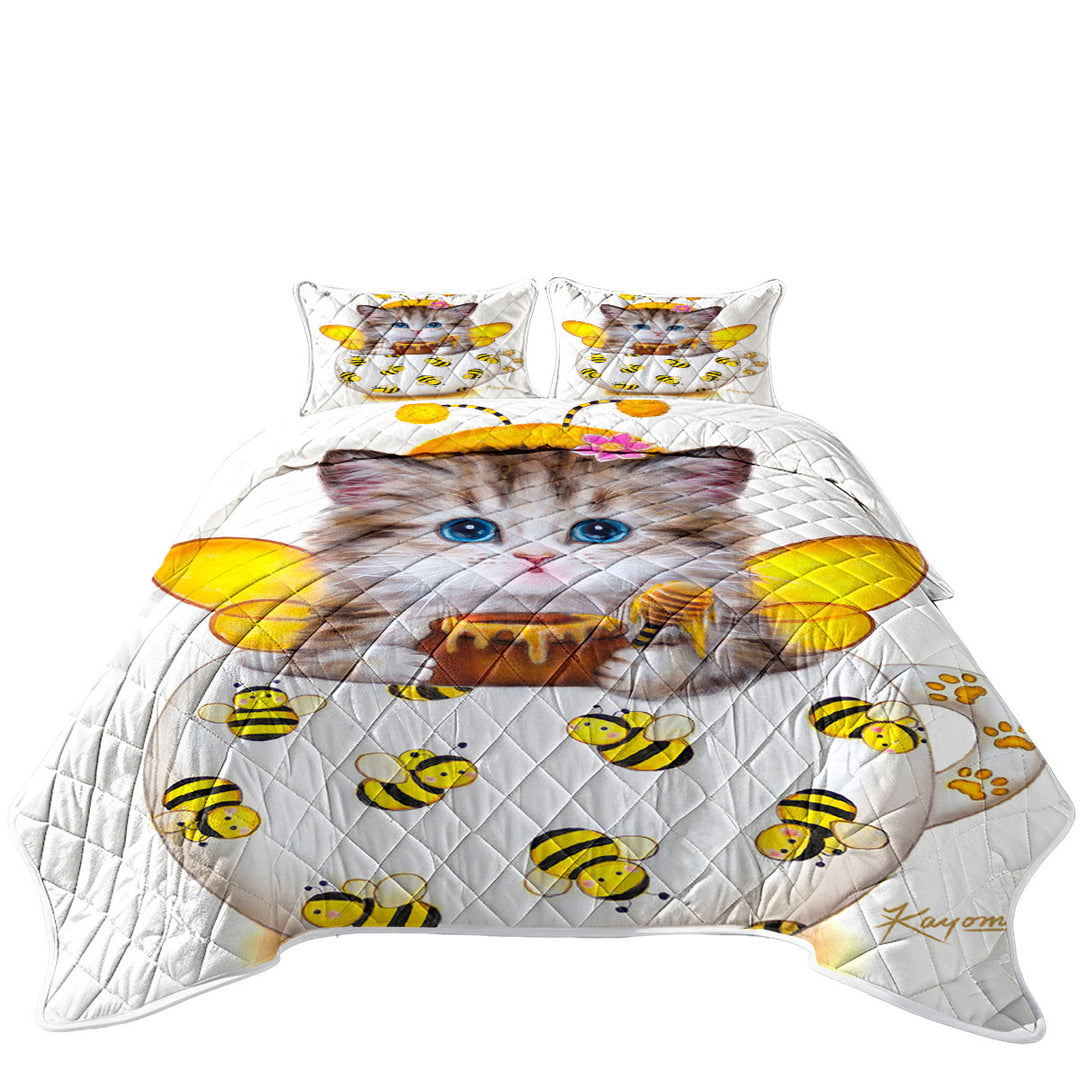 Cat Art Drawings the Cute Cup Kitty Bee Quilt