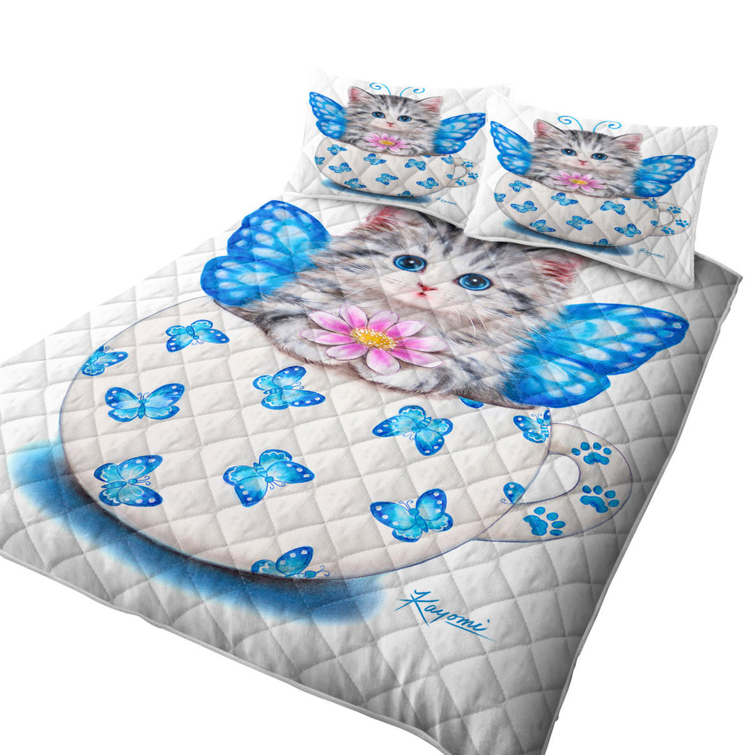 Cat Art Drawings the Cute Cup Kitty Butterfly Coverlets