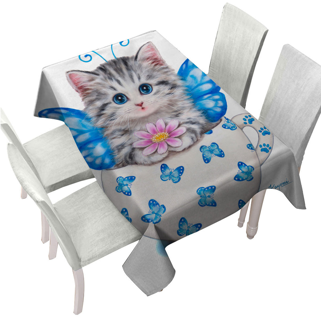 Cat Art Drawings the Cute Cup Kitty Butterfly Custom table cloth