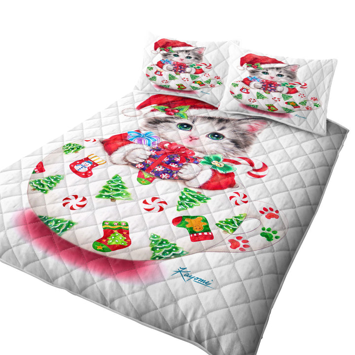 Cat Art Drawings the Cute Cup Kitty Christmas Coverlet