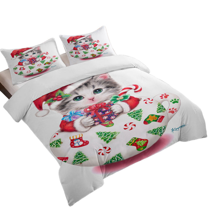 Cat Art Drawings the Cute Cup Kitty Christmas King Size Duvet Cover