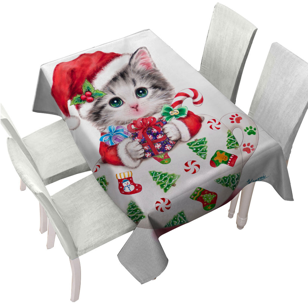 Cat Art Drawings the Cute Cup Kitty Christmas Tablecloths