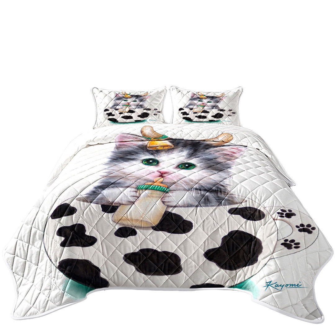 Cat Art Drawings the Cute Cup Kitty Cow Coverlet