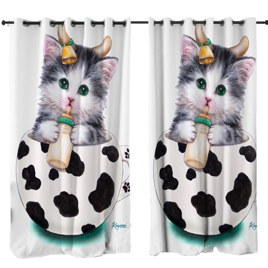 Cat Art Drawings the Cute Cup Kitty Cow Curtains for Living Room