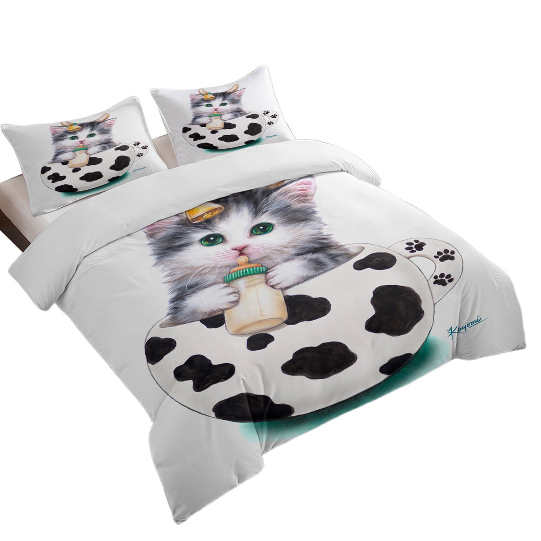 Cat Art Drawings the Cute Cup Kitty Cow King Duvet Cover set