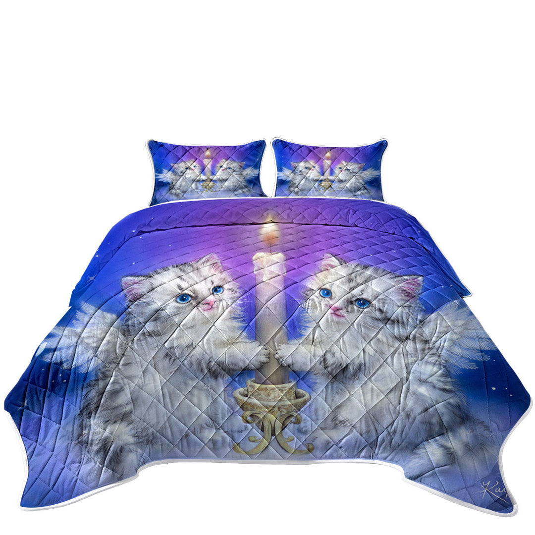 Cat Art for Kids Dream Candle Angel Kittens California King Quilt Sets