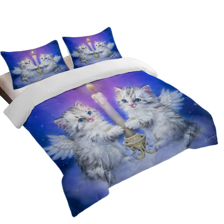 Cat Art for Kids Dream Candle Angel Kittens Duvet Cover