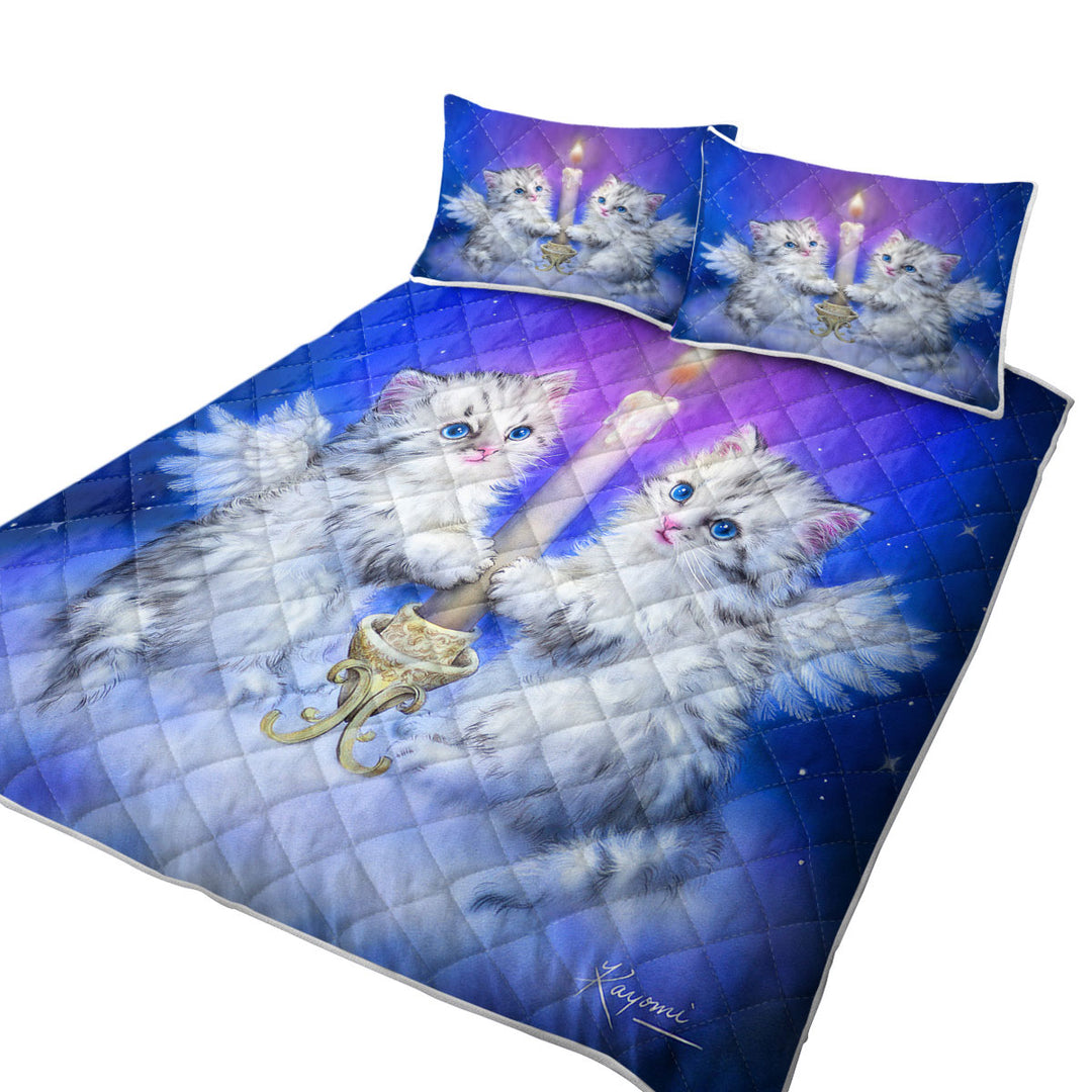 Cat Art for Kids Dream Candle Angel Kittens King Size Quilt Sets