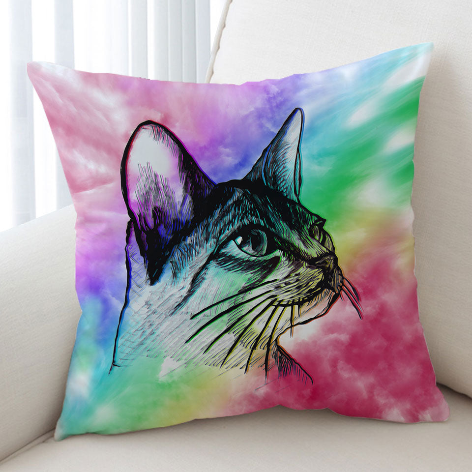 Cat Cushions Art Cat Drawing over Colorful Fog
