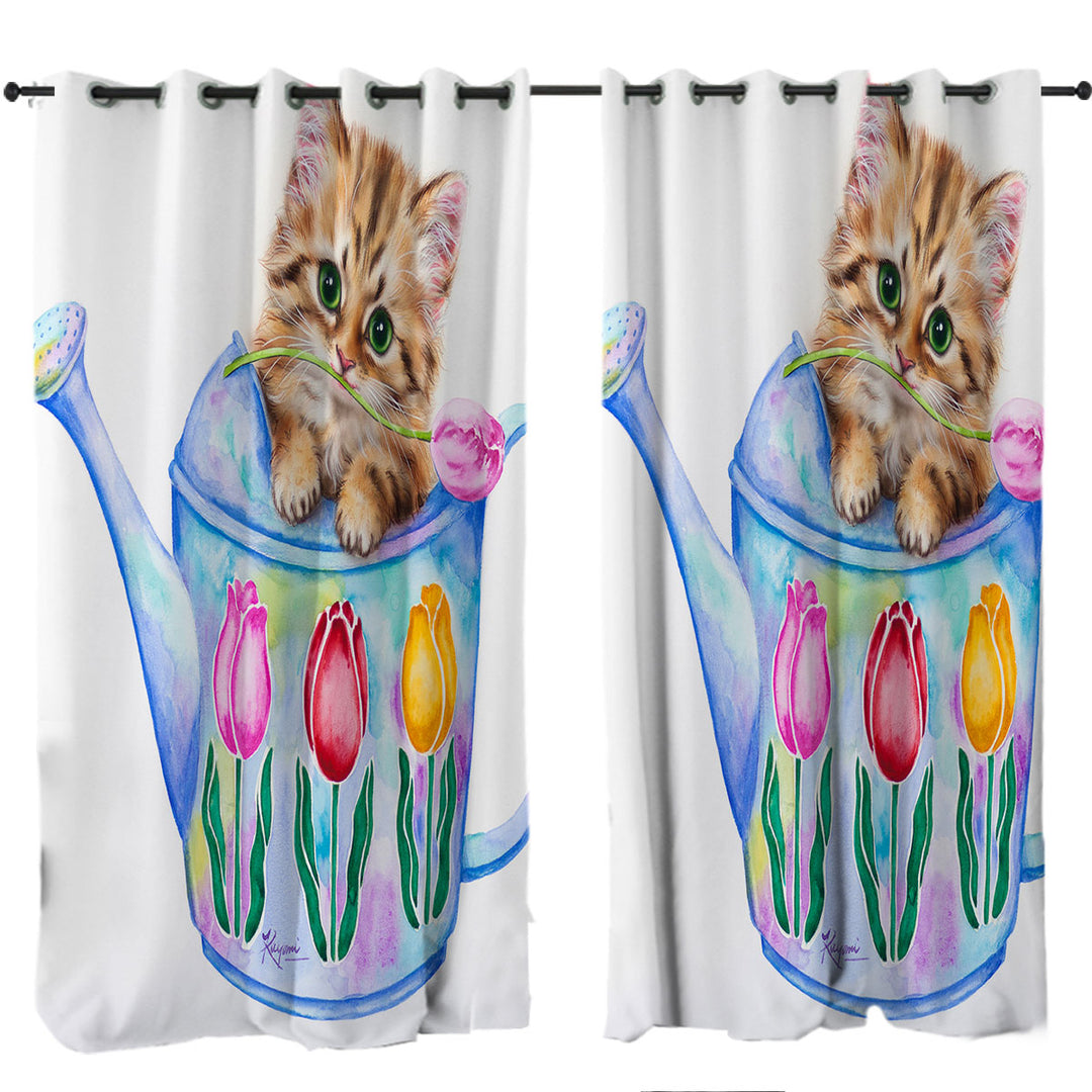 Cat Drawing for Kids Tulips and Kitten Drapes