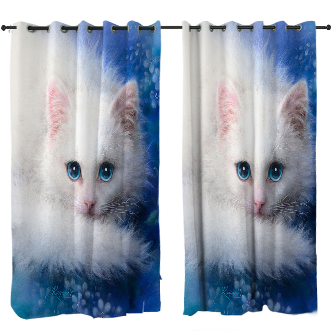 Cat Painting Blue Eyes White Lady Kitty Curtains