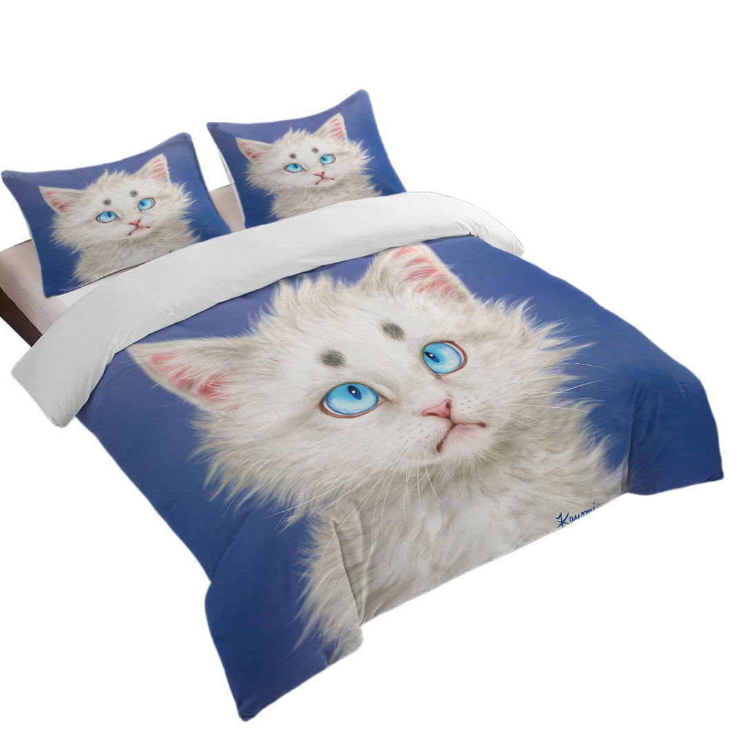 Cat Painting Lovely White Kitten King Size Duvet Cover