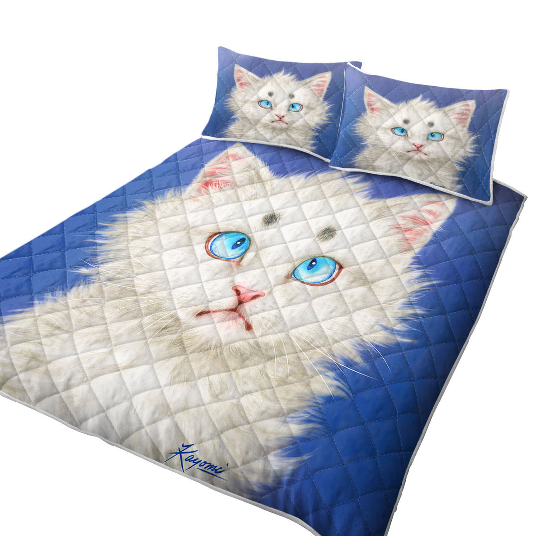 Cat Painting Lovely White Kitten Quilt