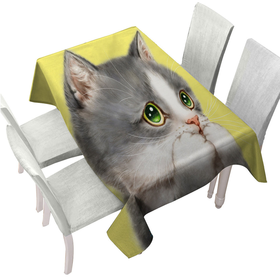 Cat Prints Adorable Grey Kitten over Yellow Custom tablecloths