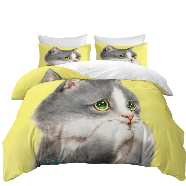 Cat Prints Adorable Grey Kitten over Yellow Duvet Cover sale