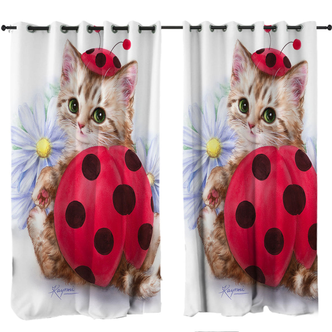 Cat for Kids Daisy Flowers and Ladybug Kitten Drapery