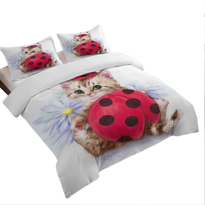 Cat for Kids Daisy Flowers and Ladybug Kitten King Duvet Cover set